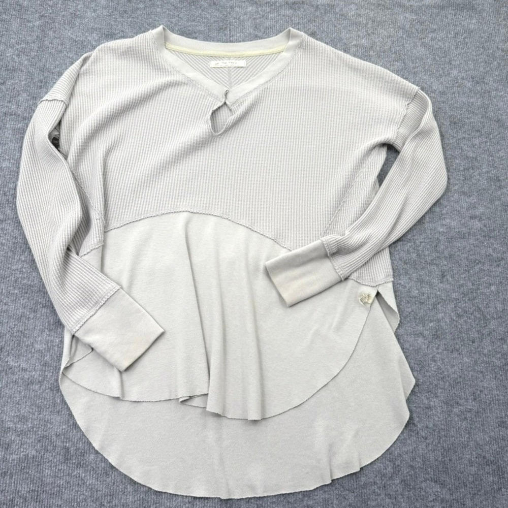 We The Free Monterey Thermal Women M FP Gray Cotton Waffle Knit Boho Lagenlook